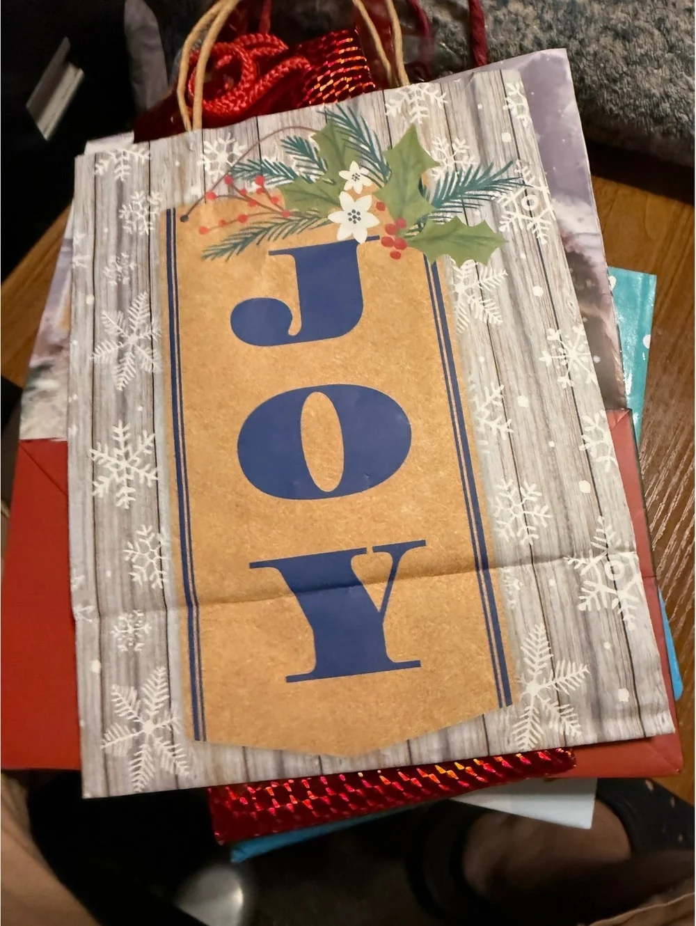 Set of 4 Christmas Holiday Gift Bags with Festive Designs